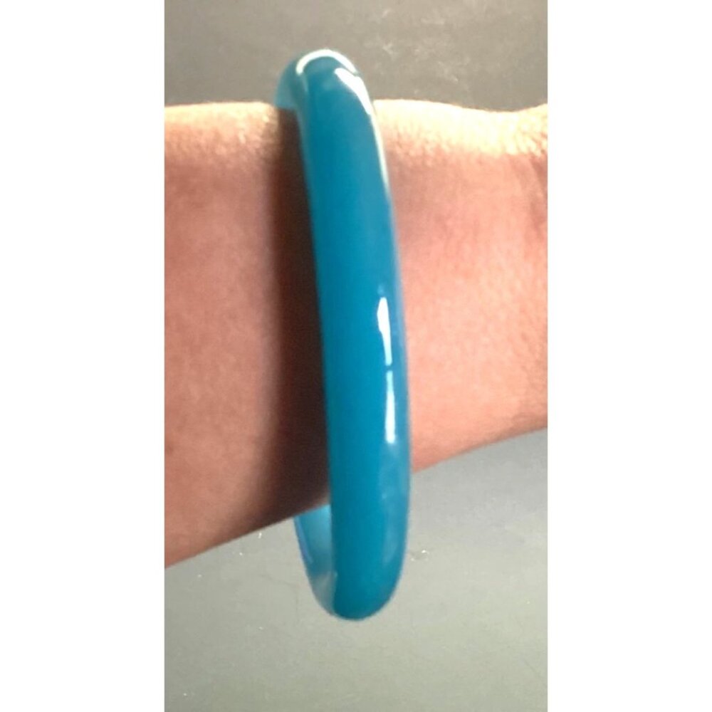 Vintage Turquoise Blue Czech Glass Bangle Bracelet Round Profile Size L/XL